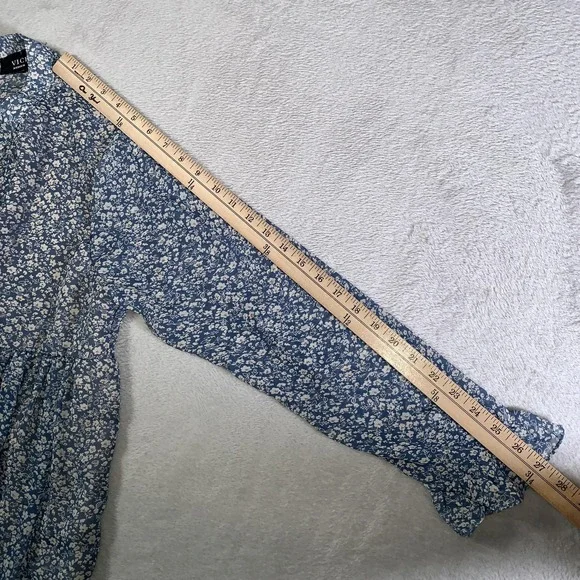 VICI Dress Womens Medium Blue Floral Fit & Flare Button Front Ruffle Hem - Picture 5 of 7